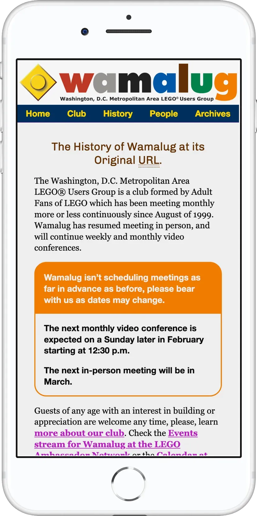 Wamalug has a mobile-friendly responsive design as seen on an Apple iPhone 5S.