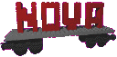 Letters NOVA on LEGO&reg; flatbed train car.